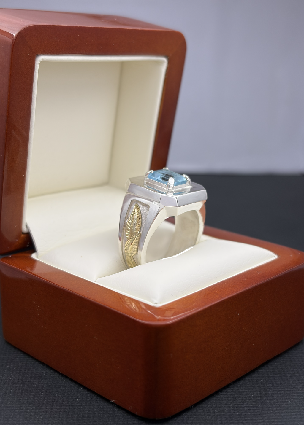 Blue Topaz Gold leaf Ring